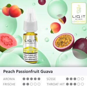 Lovesticks LIQ IT - Pfirsich Passionsfrucht Guave Nikotinsalz Liquid 10ml | 12mg/ml